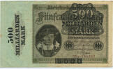 Deutsches Reich Inflation 1919-1924 500 Milliarden Mark Rosenberg Nr. 121b – Firmendruck KN 6stellig rot FZ G -
