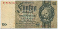 Deutsches Reich Reichsbank 1924-1945 50 Reichsmark Rosenberg Nr. 175d – Kriegsdruck WZ Eichenlaub ohne Udr.-Bst. Serie H -