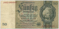 Deutsches Reich Reichsbank 1924-1945 50 Reichsmark Rosenberg Nr. 175d – Kriegsdruck WZ Eichenlaub ohne Udr.-Bst. Serie J -