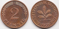 2 Pfennig 1950 D BRD Kupfer Polierte Platte