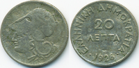 Griechenland - Greece 20 Lepta Zweite Republik 1924-1935