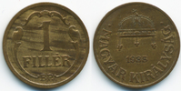 Ungarn - Hungary 1 Filler Regierung Horthy 1920-1944