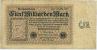 Deutsches Reich Inflation 1919-1924 5 Milliarden Mark Rosenberg Nr. 112c – Firmendruck WZ Kreuzblüten KN 6stellig FZ K -