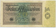 Deutsches Reich Inflation 1919-1924 10 Milliarden Mark Rosenberg Nr. 113a – Reichsdruck WZ Distelstreifen KN 8stellig Serie D -