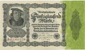 Deutsches Reich Inflation 1919-1924 50 000 Mark Rosenberg Nr. 79a - Reichsdruck KN 8stellig braun -