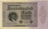 Deutsches Reich Inflation 1919-1924 100 000 Mark Rosenberg Nr. 82c - Reichsdruck KN 1xVS links unten schwarzes T -