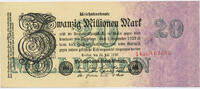 Deutsches Reich Inflation 1919-1924 20 Millionen Mark Rosenberg Nr. 96b – Firmendruck KN 6stellig FZ und BZ rot -