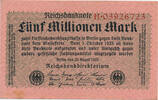 Deutsches Reich Inflation 1919-1924 5 Millionen Mark Rosenberg Nr. 104a – Reichsdruck Serie H -