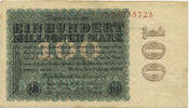 Deutsches Reich Inflation 1919-1924 100 Millionen Mark Rosenberg Nr. 106b – Reichsdruck WZ Kreuzblüten -