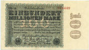 Deutsches Reich Inflation 1919-1924 100 Millionen Mark Rosenberg Nr. 106q – Firmendruck WZ Ringe KN 6stellig rot FZ schwarz DB -
