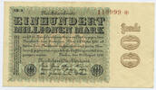 Deutsches Reich Inflation 1919-1924 100 Millionen Mark Rosenberg Nr. 106l – Firmendruck WZ Hakensterne KN braun FZ schwarz -