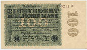 Deutsches Reich Inflation 1919-1924 100 Millionen Mark Rosenberg Nr. 106u – Firmendruck WZ Sterne mit S KN 6stellig braun FZ schwarz FM -