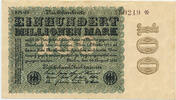 Deutsches Reich Inflation 1919-1924 100 Millionen Mark Rosenberg Nr. 106u – Firmendruck WZ Sterne mit S KN 6stellig braun FZ schwarz FM -