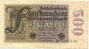 Deutsches Reich Inflation 1919-1924 500 Millionen Mark Rosenberg Nr. 109a – Reichsdruck WZ Distelstreifen KN 7stellig D -