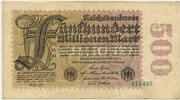 Deutsches Reich Inflation 1919-1924 500 Millionen Mark Rosenberg Nr. 109h – Firmendruck WZ Sterne mit S KN 6stellig FZ KH -