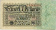 Deutsches Reich Inflation 1919-1924 1 Milliarde Mark Rosenberg Nr. 111a – Reichsdruck WZ Distelstreifen KN 8stellig Serie D -