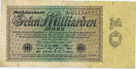Deutsches Reich Inflation 1919-1924 10 Milliarden Mark Rosenberg Nr. 113a – Reichsdruck WZ Distelstreifen KN 8stellig Serie A -