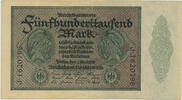 Deutsches Reich Inflation 1919-1924 500 000 Mark Rosenberg Nr. 87c - Reichsdruck KN 7stellig 2xVS Serie J -