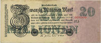 Deutsches Reich Inflation 1919-1924 20 Millionen Mark Rosenberg Nr. 96c – Firmendruck KN 6stellig FZ und BZ schwarz J -