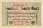 Deutsches Reich Inflation 1919-1924 50 Millionen Mark Rosenberg Nr. 108d – Papier weiß WZ Hakensterne KN 5stellig grün FZ schwarz RL -