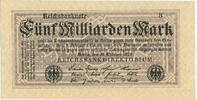 Deutsches Reich Inflation 1919-1924 5 Milliarden Mark Rosenberg Nr. 120d – Firmendruck WZ Kreuzblüten ohne KN FZ schwarz B -
