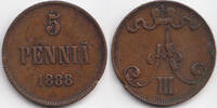Finnland - Finland 5 Penniä 1888 Alexander III. von Russland 1881-1894 sehr schön - kleine Randfehler