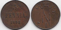 Finnland - Finland 5 Penniä 1898 Nikolaus II. von Russland 1894-1917 sehr schön+ - Randfehler