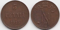 Finnland - Finland 5 Penniä 1913 Nikolaus II. von Russland 1894-1917 fast vorzüglich