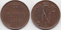 Finnland - Finland 5 Penniä 1915 Nikolaus II. von Russland 1894-1917 vorzüglich - minimal fleckig