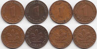 BRD 1 Pfennig Lot 4 Münzen - Stahl/kupferplattiert - Bank Deutscher Länder -