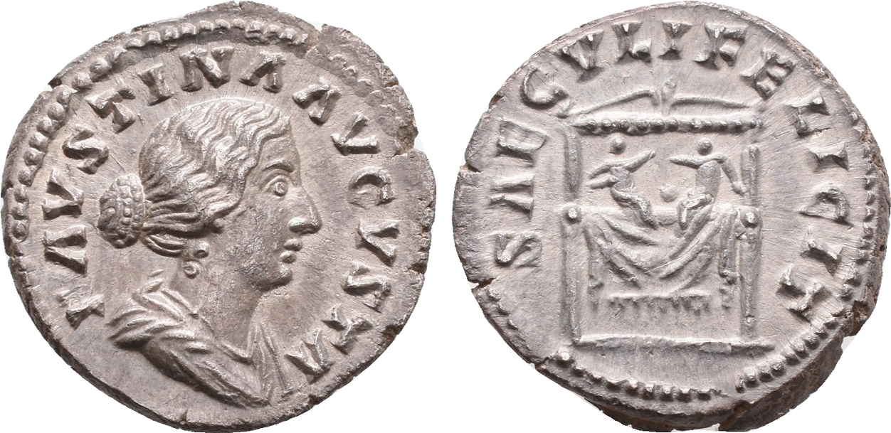 Faustina Minor (147-176) Denar 161-176 n. Chr. Roma, auf die Geburt der ...