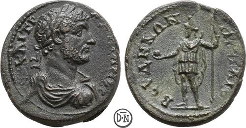 Hadrian (117-138) Lokalbronze 117-138 n. Chr. Palaiobeudos (Phrygia), Büste / Mondgott Mên, selten i