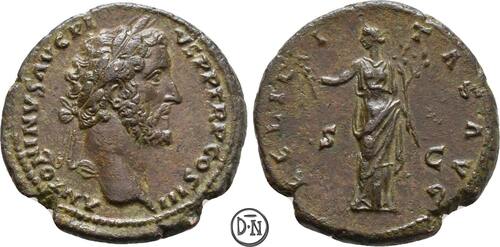 Antoninus Pius (138-161) 140-144 n. Chr. Rom, Felicitas mit Caduceus und Füllhorn, attraktives Portr