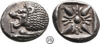 Milet (Ionia) Obol Löwenprotome / Sternornament, gutes Silber, Prachtexemplar mit feiner Tönung, -