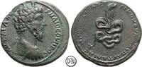 Lucius Verus (161-169) Lokalbronze Pautalia (Thracia), Büste / Schlange Glykon, 2. bekanntes Exemplar, -