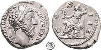 Marcus Aurelius (161-180) Denar Roma, Kopf / Roma mit Victoria und Szepter auf Kürass, gutes Portrait, -