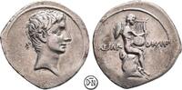 Octavianus (Imperator) Denar Roma?, Kopf / Mercur (oder Apollo) mit Lyra auf Felsen, feines Portrait, -