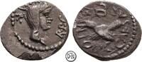 Marcus Antonius & Octavianus (IIIVIRI R.P.C.) Quinar Heeresmünzstätte, Büste der Concordia / Handschlag vor Caduceus, getönt, -