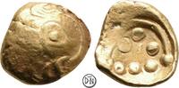Vindelici (Raetia et Vindelicia) Stater Regenbogenschüsselchen, Vogelkopf / Torques und Kugeln, äußerst seltene Variante -