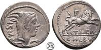 L. Thorius Balbus (Münzmeister) Denar Roma, Kopf der Iuno Sospita / Stier, leicht getönt, hübsches Exemplar, -