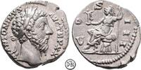 Marcus Aurelius (161-180) Denar Roma, Kopf / Roma mit Victoria und Szepter auf Kürass, gutes Portrait, -