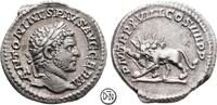 Caracalla (198/211-217) Denar Roma, Kopf / Löwe mit Strahlenkrone und Blitzbündel, selten, -