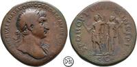 Trajan (98-117) Sesterz Rom, Büste / Kaiser und Victoria, gutes Portrait, seltene Variante, -