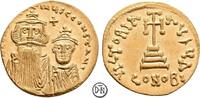 Constans II (641-668) Solidus Constantinopel, Büsten / Kreuz, sehr attraktives Exemplar, feiner Stempelglanz, -