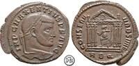 Maxentius (306-312) Follis Roma, Kopf / Tempel der Roma, gutes Portrait, attraktive Details, -