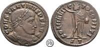 Constantin I der Große (306-337) Follis Ticinum, Büste / Sol mit Globus und Peitsche, hübsche Erhaltung, selten, -