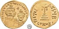Constans II (641-668) Solidus 654-659 n. Chr. Constantinopel, Büsten / Kreuz, scharf ausgeprägte Büs