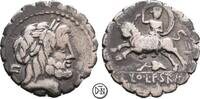 L. Volteius L.f. Strabo (Münzmeister) Denar Roma, Kopf des Iuppiter / Europa auf Stier, sehr selten, -
