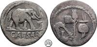 C. Julius Caesar (+ 44 v. Chr.) Denar 49 v. Chr. Heeresmünzstätte, Elefant / Priestergeräte, klar lesbarer Name, sehr gesucht, s-ss