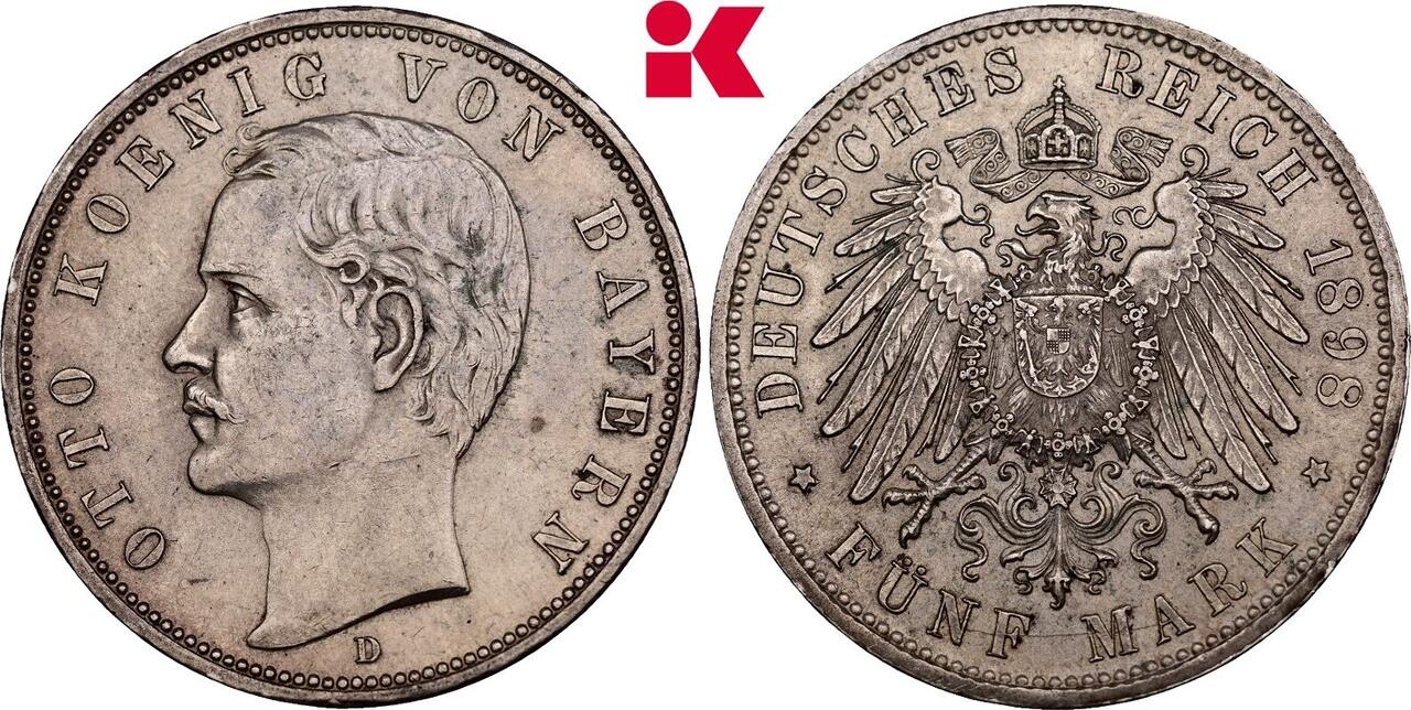 BAYERN 5 Mark 1898. Otto II., 1886-1913. Vorzüglich-Stempelglanz | MA-Shops